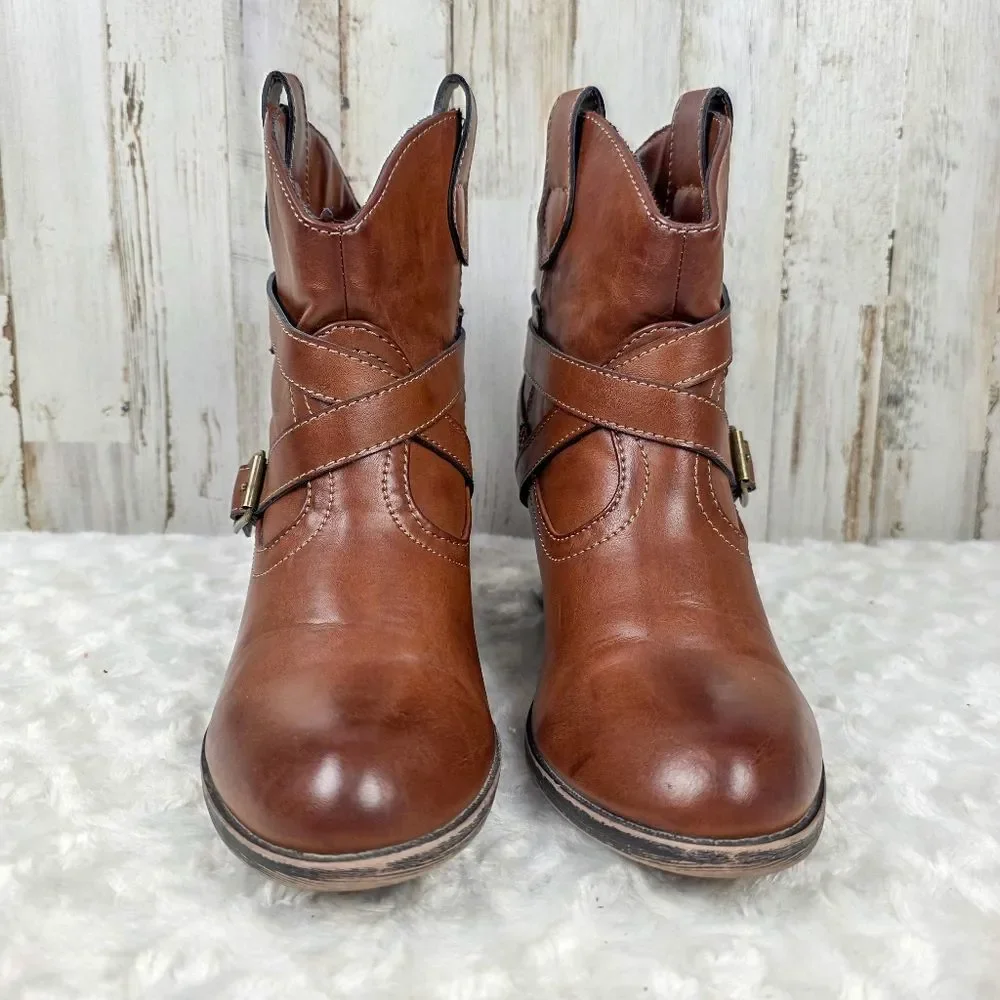Unleashed Brown Western Ankle Booties Size 9.5